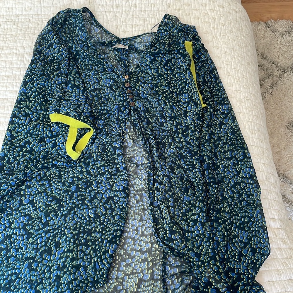 Free People Blue and Green Pajama Top